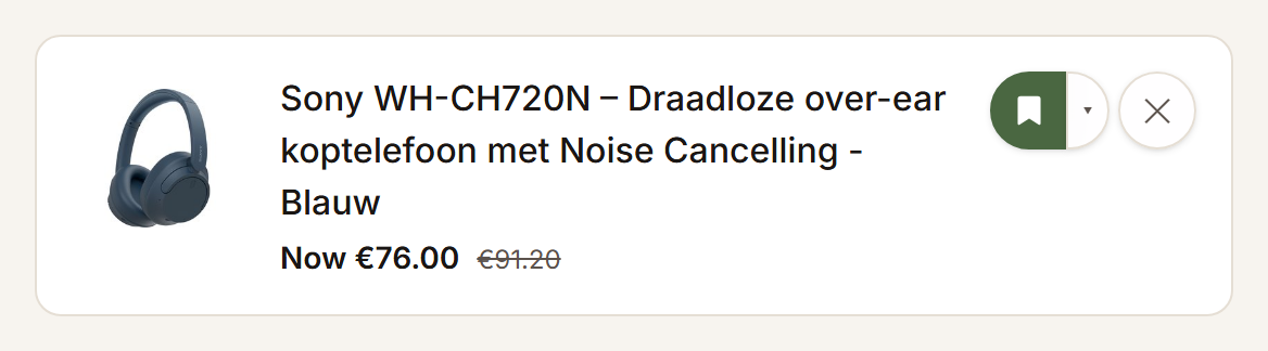 An item on a list whose price dropped, with the new price and the old one struck through.