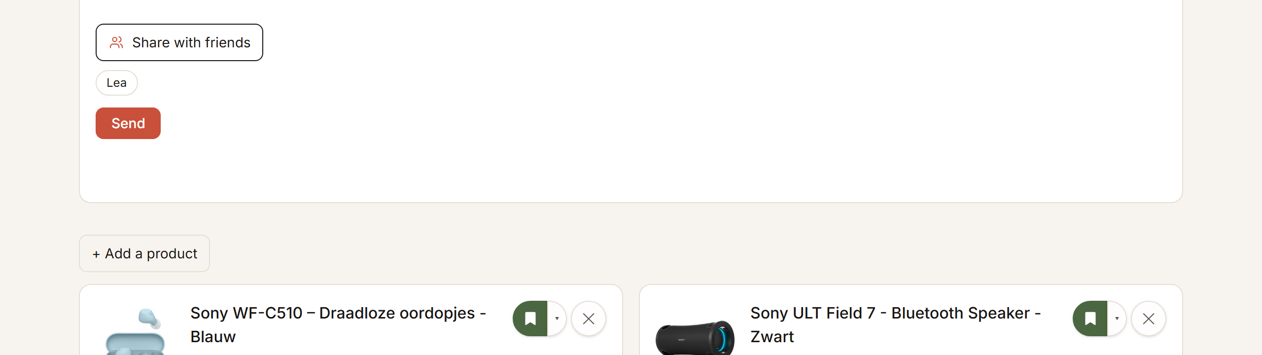 The part of the share panel where you pick friends and send them the link.