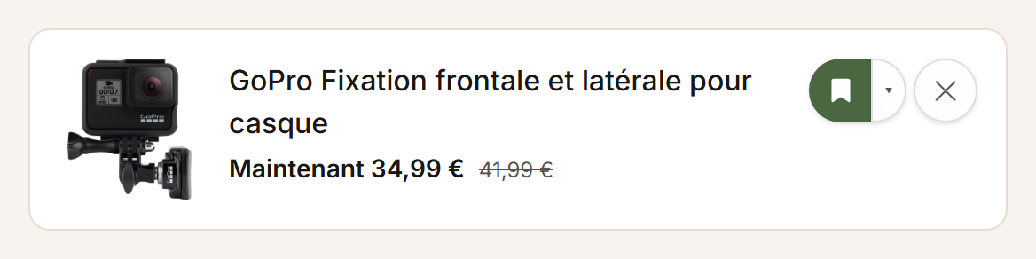 Un article d’une liste dont le prix a baissé, avec le nouveau prix et l’ancien barré.