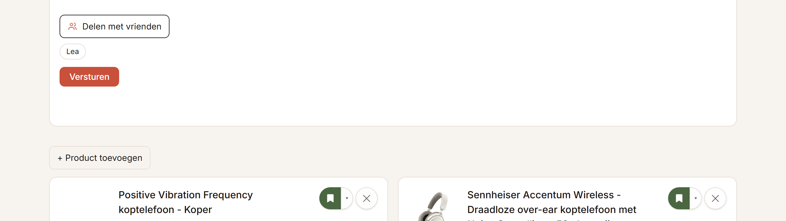 Het deel van het deelvenster waar je vrienden kiest en de link naar hen verstuurt.