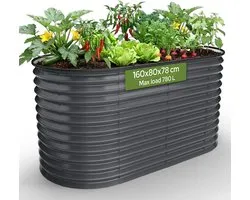 AREBOS Verhoogde Plantenbak Ovaal 160x80x78 cm Verzinkt Staal 780 L Tuinbed
