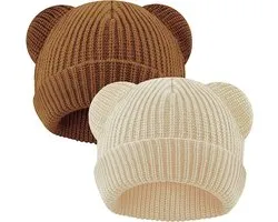 2× Kinderen Wintermuts - Warme en zachte gebreide babymuts - Winter gebreide mutsen - schattige gebreide berenpatroon - Jongens Meisjes Peutermuts Warme - Gebreide babymuts in de winter - 2 t/m 5 jaar - unisex