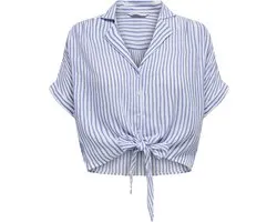 ONLY ONLPAULA LIFE S/S TIE SHIRT WVN NOOS Dames Blouse - Cloud Dancer Blue Stripes