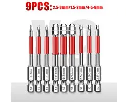 Inbussleutelbitsset - 9 delig - Inbussleutel - Zeskantkop - Magnetisch - Zeskantbits - Bitsset - Zeskantig - S2 gelegeerd staal - Geschikt voor elektrische schroevendraaier - 1,5 mm - 2 mm - 2,5 mm - 3mm - 4mm - 5mm - 6mm