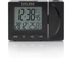 Explore Scientific RDP1001 radio gestuurde digitale projectiewekker | Groot display | Dag - Datum aanduiding | Thermometer | Zwart
