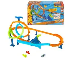 Hot Wheels Stuntbanen Snelle Lanceringscycloon Baanset en metalen speelgoedauto