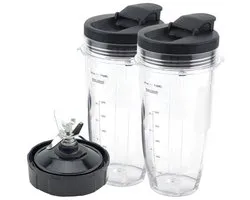 Pièces de rechange pour mixeur 710 ml (24 oz) - Gobelet de 710 ml - Compatible avec Nutri Ninja BL480 1500 W (2 gobelets, 2 couvercles, 1 base)