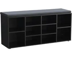 ACAZA Banc à Chaussures - Armoire à Chaussures - Banc à Chaussures Avec Coussin d'Assise - Banc à Chaussures - Zwart