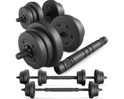 Trex Sport TX-010SL Bitumen Halterset – ensemble d’haltères en bitume 2×10 kg avec barre allongée réglable – set d’haltères – prise soft grip antidérapante – respectueux du sol – poids en bitume – poids total 20 kg