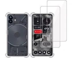 Hoesje + 2x Screenprotector geschikt voor Nothing Phone 2 – Tempered Glass - Extreme Shock Case Transparant