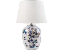 SUNJA - Lampe de table - Wit/ Blauw - Porcelaine / Lin