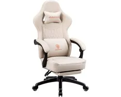 Dowinx Gamingstoel - Ergonomische Gamestoel met Voetsteun en Massage Lendensteun - Pocketvering Zitkussen - Racing Bureaustoel van PU Leer - Wit