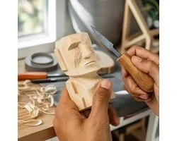 MikaMax Moai Carving Kit - Complete DIY Houtsnijset met Kwaliteitsmes - Maak je Eigen Moai Beeld