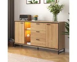 Sweiko Sideboard met 3 lades, met 2 deuren. Prachtig graan. Modern Dressoir in houtkleur met opbergvakken – Stijlvol en functioneel Woonmeubilair. Zwart en houtkleur