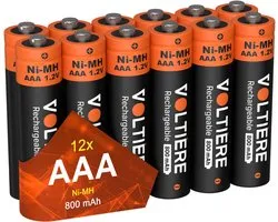Voltière Oplaadbare Batterijen AAA - 800 mAh - 1.2V Ni-MH AAA Batterij - 12 Stuks