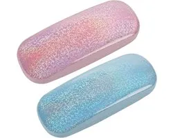 TRUEIN 2 Pcs Portable Hard Case Eyeglass Case - PU Leather Hard Shell Glitter Eyeglass Case for Girls, Teens, Women and Kids - With Cleaning Cloth, Scratch Resistant