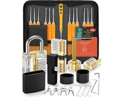 36-delige Lock Picking Set met 4 Transparante Oefensloten, Handleiding en Zip Case voor Beginners en Slotensmid Training