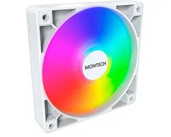 Montech GF120 ARGB PWM White - 120 mm - 66,3 cfm - 800 - 1600 tr/min - 25,5 dBA - Ventilateur HDB - 4 broches PWM - 3 broches ARGB - Blanc