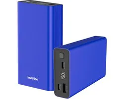 Mini Powerbank Imoshion 20 000 mAh - Chargeur rapide 30 W - Indicateur LED - USB C et USB A - Compatible iPhone et Samsung - Universel - Blauw