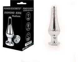 Power Escorts Diamond King Medium Butt Plug met Witte Steen - Metalen Anal Plug - 11 cm - Luxe Colour Box