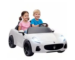 Playon Maserati voiture électrique pour enfants - 2 places - Avec télécommande, suspension et MP3 - 120 x 72 x 50 cm - Blanc