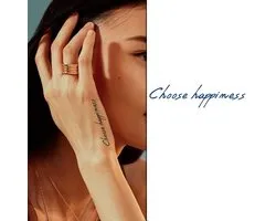 Temporary Tattoo Choose Happiness Spreuk/Tekst (6x6 cm) [Semi-Permanente Neptattoo - Tijdelijke tatoeage - Nep Fake Tattoos - Water overdraagbare festival sticker henna outfit tattoo - Glitter tattoo - Volwassenen Kinderen Jongen Meisje]