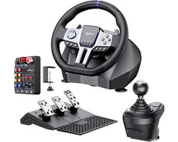 Volant de course PXN V9 Gen 2 + CB-1 - Buttonbox - Value Pack - Configuration complète de Sim Racing avec pédales et shifter - 270/900° - PS4, Xbox, PC - Zwart