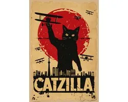 Catzilla – Affiche Vintage Monster Cat (A4, finition brillante)