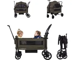 Cabino Waggie Bolderkar Pliable 2 Sièges – Comprend Barre de poussée, Timon et Gobelet – Max. 44 kg – Vert