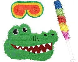 Funny Fashion - Verjaardag Pinata Krokodil van 42 cm set met stok en masker