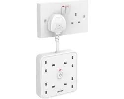4-way Power Strip with 4 USB Ports (1 Type-C and 3 USB-A) - Short 5CM Extension Lead with LED Switch for Home, Office, and Dorm