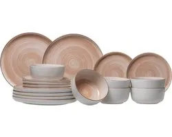 Cosy & Trendy Serviesset Baltic Peach Perzikkleurig 18-delig - Servies Set 6 Personen - Modern Design Aardewerk - Vaatwasser- & Magnetronbestendig