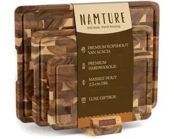 Namture Snijplankenset met Houder – Extra Dik 2,5 cm – Premium Olie – Antislip – Snijplank Hout