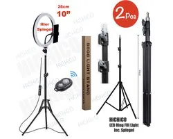 2Pcs Selfie LED Ring Lamp 26Cm met Spiegel en Statief 210 CM hoog Inclusief Bluetooth afstandsbediening en Telefoonhouder - Smartphone Tripod - LED Ringlamp - Ring Light - flitser - Make-up light - Studiolamp – Fairco