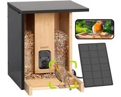 Birdfy  Feeder  Bamboo – Vogelhuisje met Camera – Live Vogels Spotten via je Smartphone - Slim Voederhuisje met AI‑Herkenning & 1080p HD – Kleur‑Nachtzicht – Zonnepaneel & Draadloos – Duurzaam Bamboe Design - Cadeau voor Natuurliefhebbers