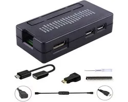 Raspberry Pi Zero 2 W/Zero W behuizing, 7-in-1 basis starterkit met acryl Raspberry Pi Zero behuizing, 20-polige GPIO header, OTG-kabel, schakelkabel, HDMI-adapter, koellichaam (zwart)