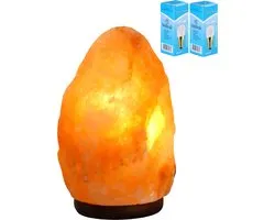 Lampe à sel 2-4 kg avec 2 ampoules - 100 % sel de Himalaya - Lampe de table en cristal de sel halite naturel avec lumière chaude atmosphérique - Câble Extra long 1,8 m - env.