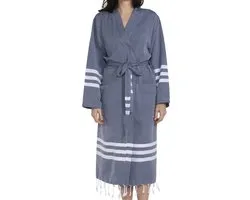 Lalay Hamam Badjas Bala Sultan Navy - M - hamam kimono badjas - ochtendjas - sauna badjas - zomer badjas - middellang - dun