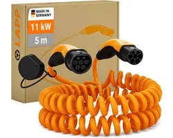 SnelShoppen - Lapp Mobility Type 2 Oplaadkabel 11 kW Spiraalkabel 20 A 3-Fasig E-auto Oplaadkabel Mode 3 5 meter Geschikt voor Thuis en Onderweg