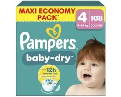 Couches Pampers Baby Dry Taille 4 (9-14 kg) 108 pièces