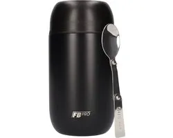 FB Pro Thermos Lunchbox - Voedselcontainer, Thermoskan, Food jar, Food container voor noodles, soep, havermout, ijs, babyvoeding en meer! - Yoghurt beker to go - Thermosbeker voor het meenemen van warm of koud eten - Zwart - 710ml