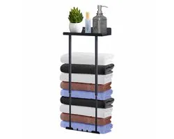 Porte-serviettes mural Honphier sans Embouts , extensible de 41 à 75 cm, auto-adhésif avec Crochet , pour salle de bain et Cuisine (Zwart)