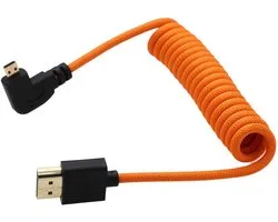 Rechthoekige Micro-HDMI naar HDMI 4K60 8K Rauwe Kabel voor ATOMOS Ninja V Ultra, Sony ZV-E10 A7C A7R4 A6700, Canon R6II R5C R10, Lumix S5 S9 G100, Fujifilm X-T50, Oranje Gevlochten Opgerold