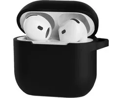 Étui adapté aux AirPods 4, étui en Siliconen avec couvercle à clip - Étui adapté aux Apple AirPods 4, étui en Siliconen - Zwart
