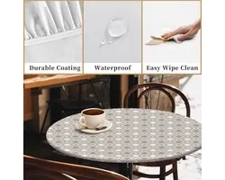 Round Tablecloth with Elastic Edge, 150 cm, Waterproof, Non-woven Tablecloth for Indoor and Outdoor Checkered Pattern, Pattern, Table Cloth, Perfect for Dining Tables, Garden Patio Tables