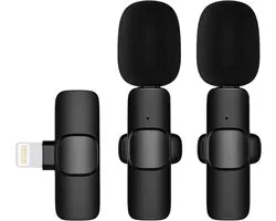 Set van 2 - Draadloze lavalier microfoon voor IOS - Lightning - Plug & Play reversclip -On Mini Microfoon voor Youtube Facebook Live Stream TikTok Vlog Zoom Video-opname - Ruisonderdrukking / Geen APP & Bluetooth nodig