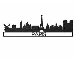 DÉCORATION MURALE EN BOIS - DÉCORATION MURALE - ART MURAL - Skyline - Paris - 70 x 23 cm - NOIR - FIGURE MURALE DESIGN - VRAI BOIS - VILLE - CITY TRIP - ATTRAYANT - VILLE