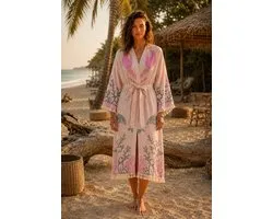 Kimono Dames Sauna & Wellness - Lichtroze Badjas - Kreeft