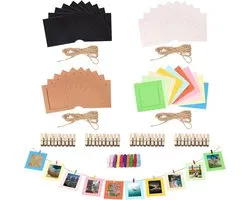 Rustark 84 Pieces 9.5 x 9 cm Paper Photo Frames, Cardboard Photo Frame, Cardboard Photo Frame, Paper Photo Frame, DIY Cardboard Photo Frame with Wooden Clip and Jute Rope for Wall Decoration,