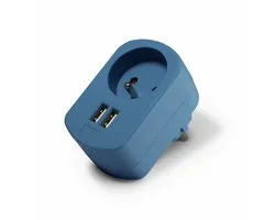 Chargeur AC Metronic 495089 2 USB-A + prise 16A - Bleu